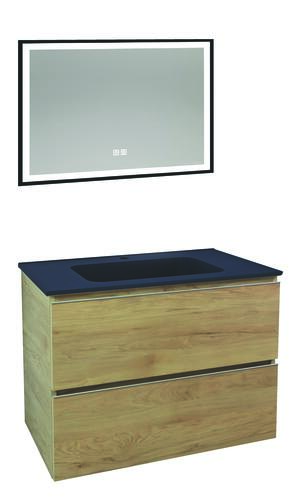 Meuble OSLO à suspendre 2 tiroirs 80cm bois avec miroir LED SEVILLE