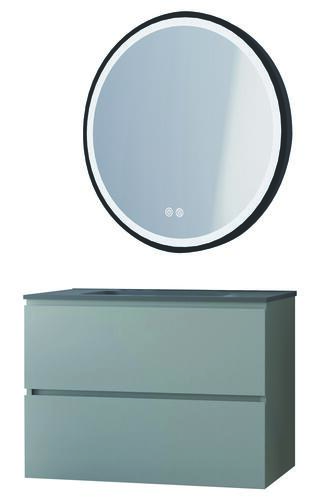 Meuble OSLO à suspendre 2 tiroirs 80cm gris avec miroir LED ALEXANDRIE