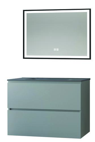 Meuble OSLO à suspendre 2 tiroirs 80cm gris avec miroir LED SEVILLE