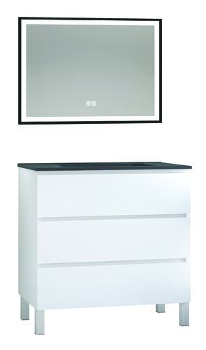 Meuble OSLO à suspendre 3 tiroirs 80cm blanc mat avec miroir LED SEVILLE