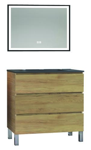 Meuble OSLO à suspendre 3 tiroirs 80cm bois avec miroir LED SEVILLE