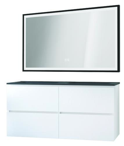 Meuble OSLO à suspendre 4 tiroirs 120cm blanc mat avec miroir LED SEVILLE