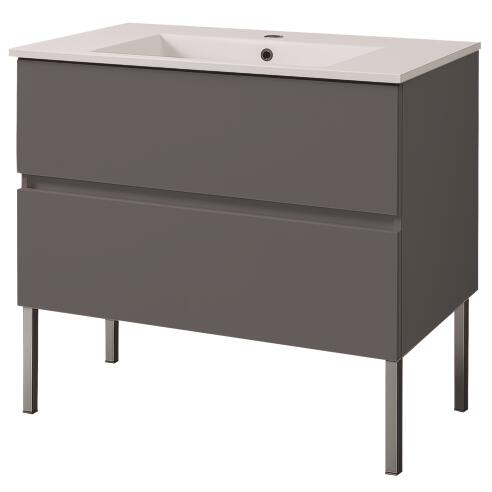 Meuble MILAN à poser 2 tiroirs 60 cm gris avec miroir ONDEE 402119737