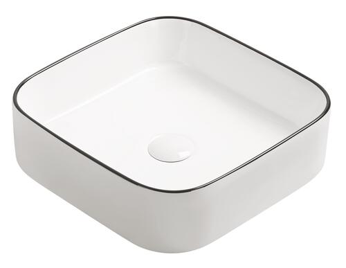 Vasque à poser céramique carré liseré noir - TRAMA