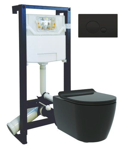 Bâti-support WC universel autoportant 3/6 litres + plaque de commande noire & cuvette sans bride noire