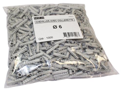 Cheville plastique à collerette pour matériaux pleins 6mm