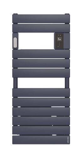 Radiateur sèche-serviettes électrique avec soufflerie Adelis étroit 1500W bleu profond - ATLANTIC