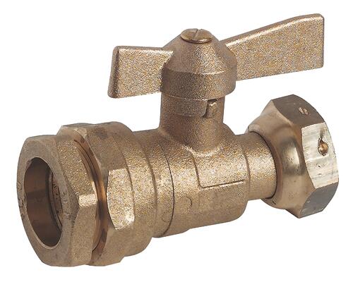 Robinet d'arrêt compteur droit à boisseau sphérique écrou 26/34 pour tube PE 25