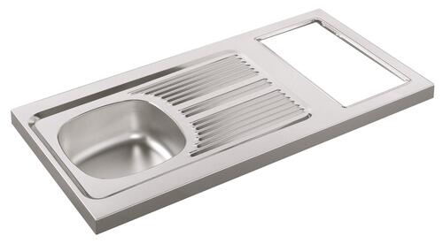Évier à poser inox lisse 100 cm pour cuisinette avec découpe 