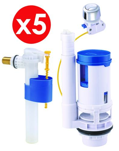 Pack de 5 mécanismes complets à double poussoir à câble avec robinet latéral