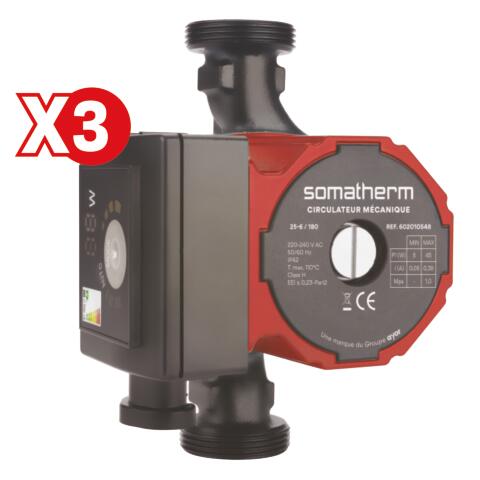 Pack 3 circulateurs FIRST mécaniques 25-60 180 mm - BALLON OFFERT SOMATHERM PACKCIRCULATEUR