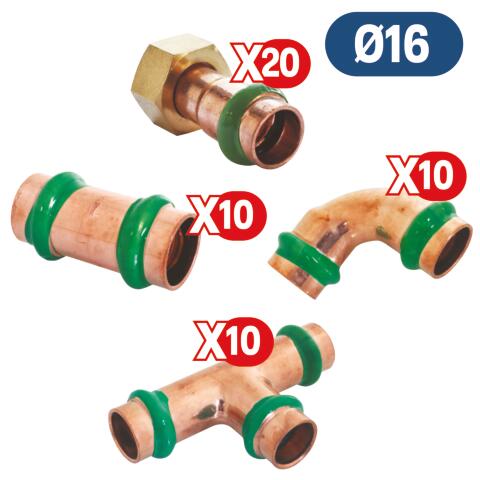 Pack de 50 raccords cuivre à sertir EAU ø16 PRONORM BY AYOR PACKCU16