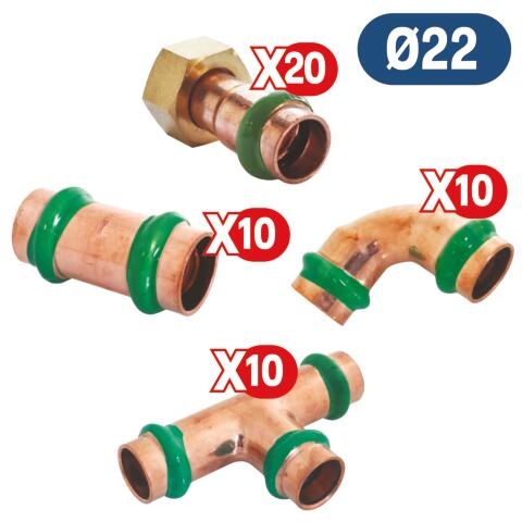 Pack de 50 raccords cuivre à sertir EAU ø22 PRONORM BY AYOR PACKCU22
