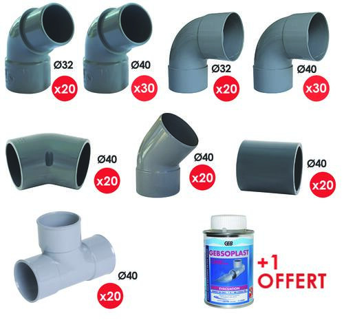 Lot de 180 raccords PVC Nicoll + colle 1L offerte