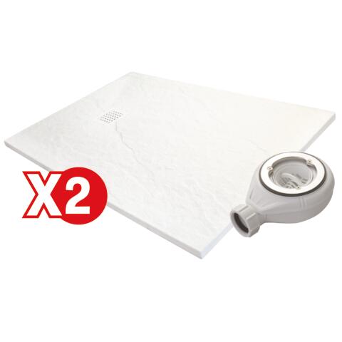 Pack de 2 receveurs de douche resine LARA blanc 80x120 avec bondes - BALLON OFFERT ELMER BY AYOR PACKLARA