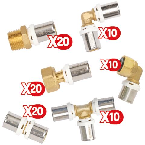 Pack de 90 raccords multicouche à sertir ø20 FIXOMULTIX BY AYOR PACKMULTI2020