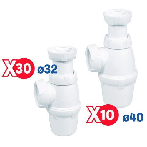 Pack 30 siphons de lavabo easyphon ø32 et 10 siphons ø40