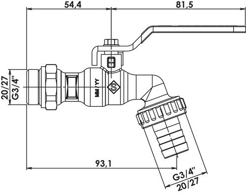 Robinet d'arrosage orientable à sphère avec raccord au nez 20/27 - 20/27