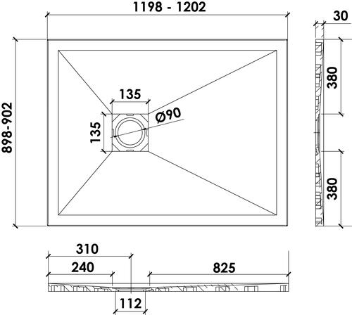 Receveur de douche resine LARA noir 90x120 avec bonde