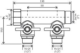 Collecteur mini-vannes 2 départs à portée plate MF26/34
