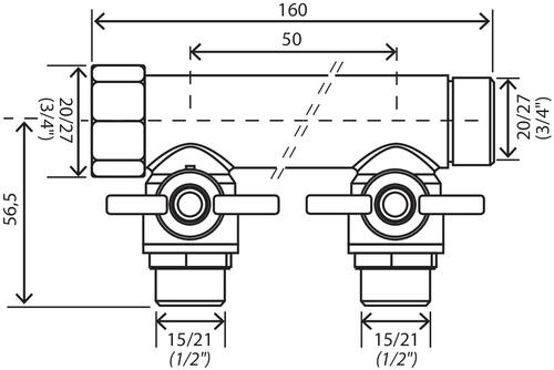 Collecteur mini-vannes 3 départs à portée plate MF20/27