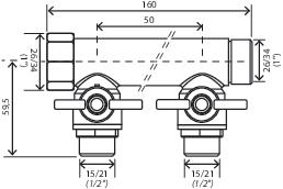 Collecteur mini-vannes 3 départs à portée plate MF26/34