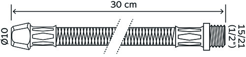 Flexible sanitaire 1 raccord mâle 15/21 - 1 raccord bicône 10 pour cuivre - Longueur 300 mm - DN8 SOMATHERM 2985-43 - vue 2