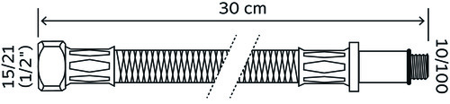 Flexible sanitaire 1 écrou tournant femelle 15/21 - 1 raccord mâle 10/100 prolongé - Longueur 300mm - DN8 SOMATHERM 2986-46 - vue 2