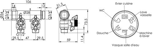 Collecteur 2 départs auto-étanche et auto-aligné avec minis vannes