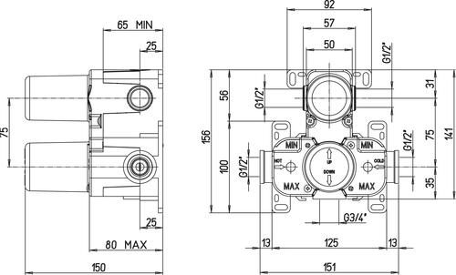 Thermostatique de douche à encastrer nu 
