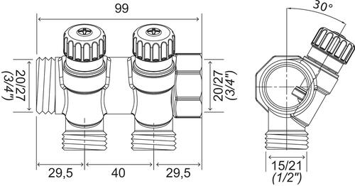 Collecteur avec vannes 2 départs EASY LOCK départ M15/21 arrivé 20/27