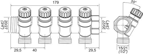 Collecteur avec vannes 4 départs EASY LOCK départ M15/21 arrivé 20/27