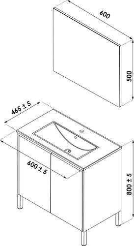 Meuble ODESSA sur pieds 2 portes 60cm blanc miroir suspendu