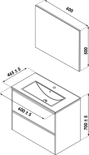 Meuble ODESSA à suspendre 2 tiroirs 60cm bois miroir suspendu