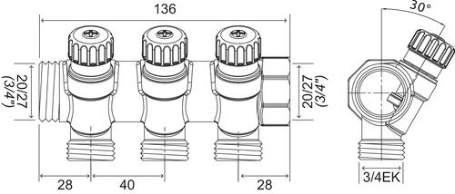 Collecteur avec vannes 3 départs EASY LOCK départ 3/4EK arrivé 20/27