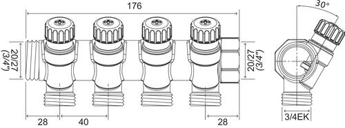 Collecteur avec vannes 4 départs EASY LOCK départ 3/4EK arrivé 20/27
