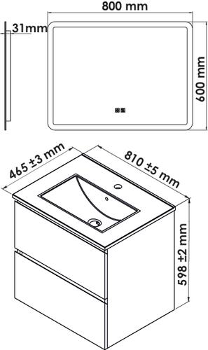 Meuble OSLO à suspendre 2 tiroirs 80cm blanc mat avec miroir LED ATHENES ONDEE 402117521 - vue 3