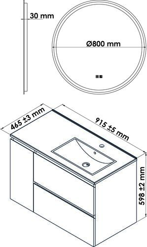 Meuble OSLO à suspendre 2 tiroirs & 1 porte 90cm blanc mat avec miroir LED LOUXOR - BATHROOM THERAPY