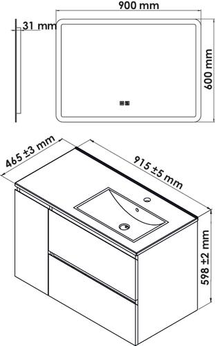 Meuble OSLO à suspendre 2 tiroirs & 1 porte 90cm blanc mat avec miroir LED ATHENES ONDEE 402117531 - vue 4
