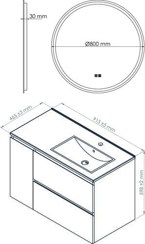 Meuble OSLO à suspendre 2 tiroirs & 1 porte 90cm bois avec miroir LED LOUXOR - BATHROOM THERAPY