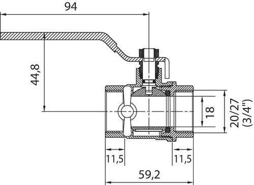 Vanne à sphère double femelle à purge 20/27 à manette plate