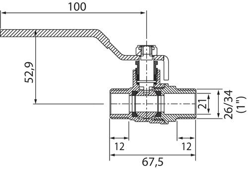 Vanne à sphère double mâle 26/34 à manette plate