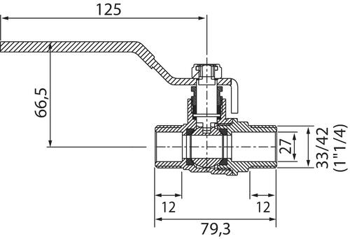 Vanne à sphère double mâle 33/42 à manette plate