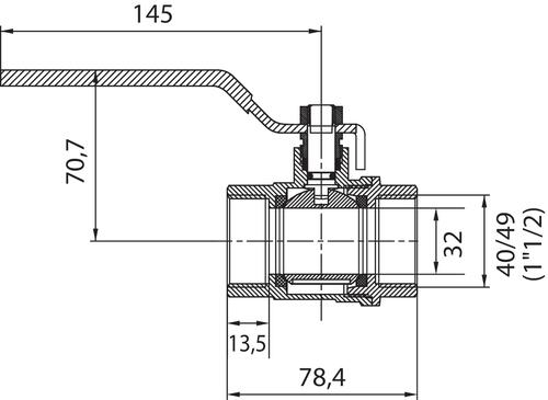 Vanne à sphère double femelle 40/49 à manette plate