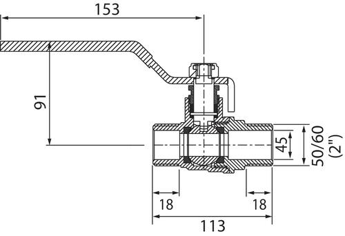 Vanne à sphère double mâle 50/60 à manette plate