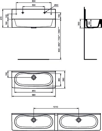 Lavabo collectif contour 21 100 x 39 cm - PORCHER PORCHER 503511540 - vue 3