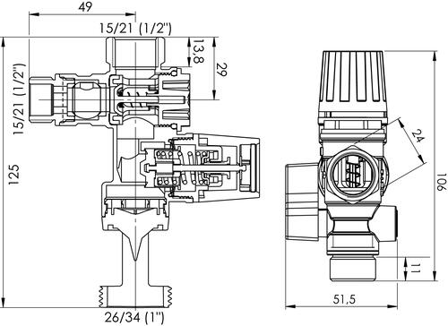 Groupe de sécurité brut droit 15/21 siège laiton - Spécial chauffe-eau plat