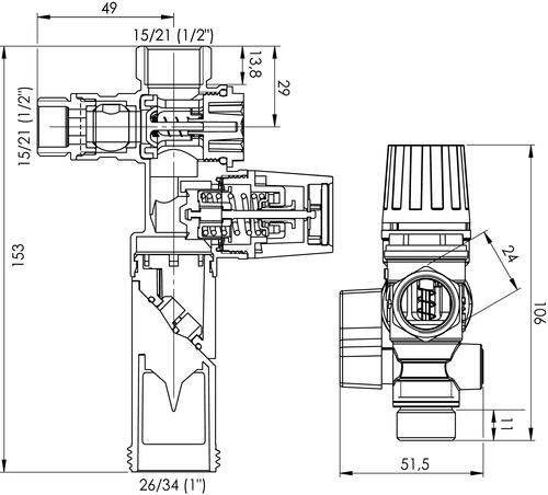 Groupe de sécurité brut orientable 15/21 siège laiton - Spécial chauffe-eau plat