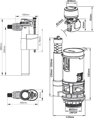 Pack de 5 mécanismes complets à double poussoir à câble avec robinet latéral - BALLON OFFERT ROLF BY AYOR PACK304010704 - vue 2