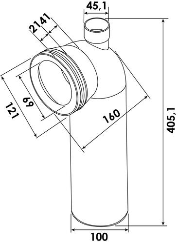 Pipe WC longue avec prise à emboîtement ø100